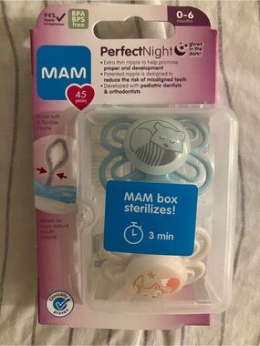 MAM PerfectNight Baby Pacifiers (Blue & White) - Pack of 2